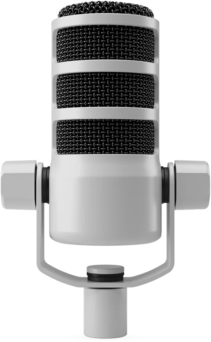 RØDE PodMic XLR in white, seen from the front